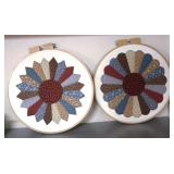 Pair of Handmade Quilted Wall Hanging Hoops