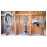 Wall of shed with bird feeders