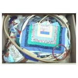 Drawer Lot of Quilted Pieces, Hoops & More