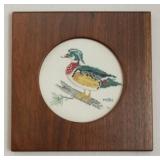 Framed Needlepoint Duck in Hand Crafted Frame