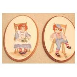 Raggedy Ann and Andy handpainted plaques- signed