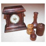 Hand crafted clock & 4 small wooden trinket boxes