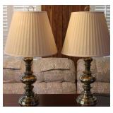 Pair of brass lamps