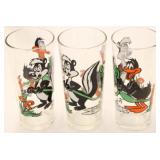 3 Daffy & Pepe Le Pew Glasses 1976 by Pepsi