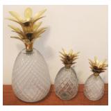 3 pc. Glass/Brass Pineapple Set