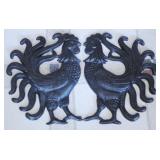 Pair Cast Iron Rooster Wall Hangings 5" x 9"