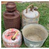 4pc Vintage Gas cans & Bucket lot