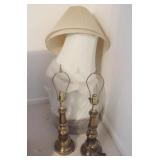 Pair of Brass Lamps with Assorted Lampshades