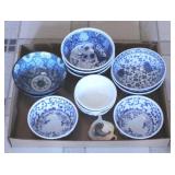 Tray Lot Assorted Blue/White Bowls