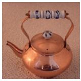 Vintage Copper Teapot with Blue/White Ceramic