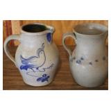 Pair Blue Accent Stoneware Pitchers