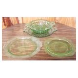 4 pc. Green Glass Items