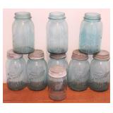 9 pc. Blue Glass Mason Jars
