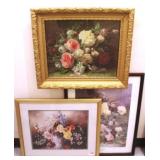 Group Lot of 3 Floral Framed Prints