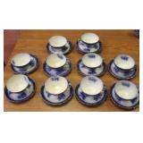 10 Flow-Blue cups & Saucers w/ 2 extra saucers