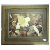 Framed Parrot w/ Fruit Painting