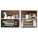 2 top shelf lots of assorted glassware, mugs,