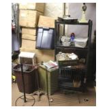 Lot of items, not to include boxes, tub or shelf