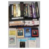 Box Lot of VHS Tapes & 8 Track Tapes to include