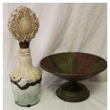 Metal compote & decorative decanter- AS IS