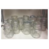 11pc Glass lidded Mason Jars & 1 Metal Lid