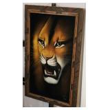 Vintage framed velvet lion