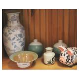 Shelf lot of pottery