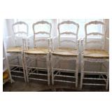 Set of 4 painted rush seat bar stools