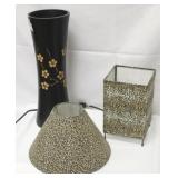 Large Wooden Vase & Cheeta Lamp & Shade