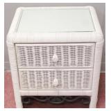 2- drawer wicker nightstand w/ glass top and iron