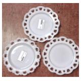 3 Milk Glass Plates - 8.5" round