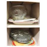 2 Shelf lots of assorted trays, glass dishes, &
