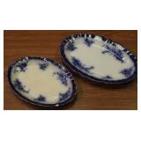 Flow Blue 2 Oval Platters, one with chip