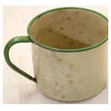 Enamel large cup with handle, green rim