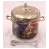 Silver plate ice bucket with tongs
