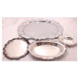 4 Silver plate serving items
