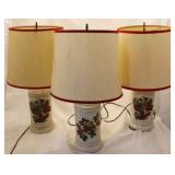 3 Vintage strawberry decorated lamps