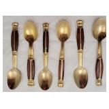 6 Brass & wood spoons in cloth cover