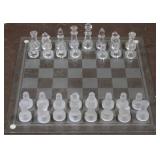 Glass chess, checkers & backgammon set