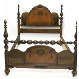 Carved & inlaid depression era full size bed