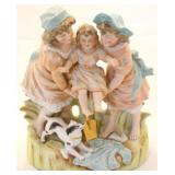 Porcelain Figures of Children Playing w/ Dog