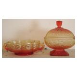 2 pc. Carnival Glass Items (Amber/Red)
