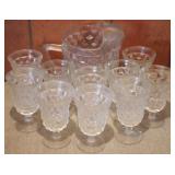 Fostoria American Pitcher and 10 Glasses