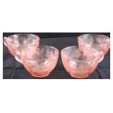 4 Jeannette Poinsettia pink depression glass cups