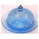US Glass blue Aunt Polly butter dish