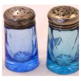 US Glass blue Aunt Polly salt & pepper set