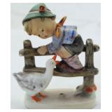 Hummel boy on fence with bird - 4"