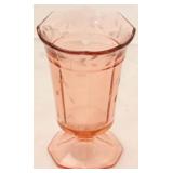 Pink depression glass footed vase
