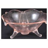 Lancaster Glass pink depression 3 footed bowl