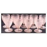 11 Pink depression glass ribbed footed stems